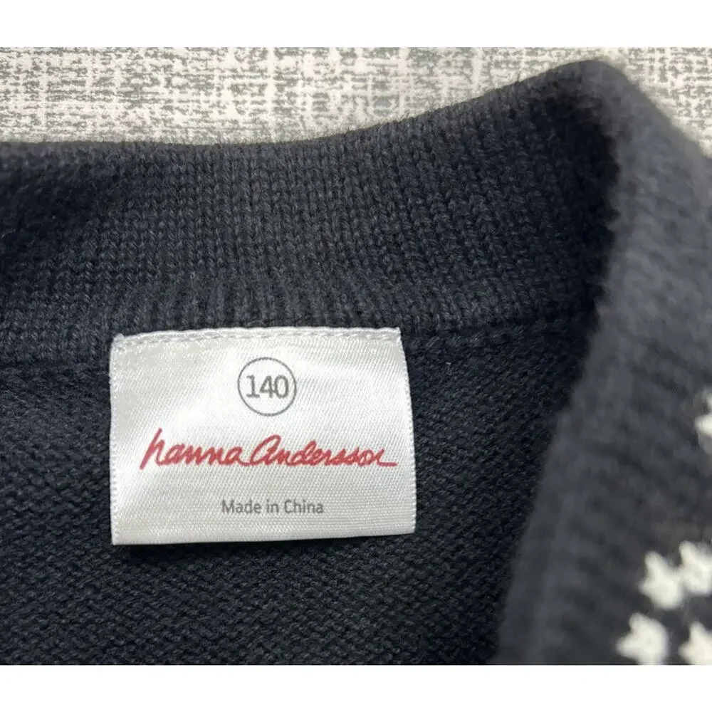 Hanna Andersson Embroidered Floral Pullover Sweater 1/4 Zip Girls 140 Nordic 10
